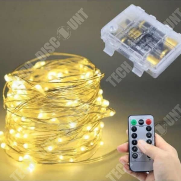 TD® Led ljusgirlanger 10m | Silvertråd, USB-batteri, jultimer - Modell: med 3AA-batteri 10m 100leds -vit