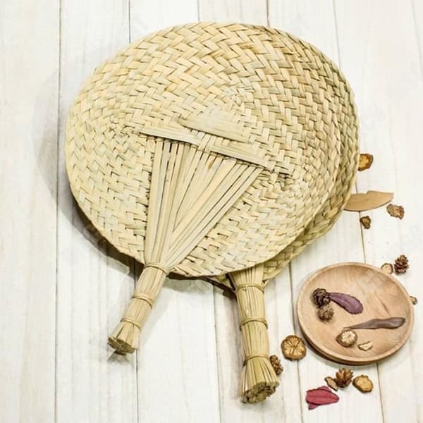 TD® Enkel handvävd cattail fläkt Sommar cattail fläkt Banan fläkt Rund fläkt Palace fläkt