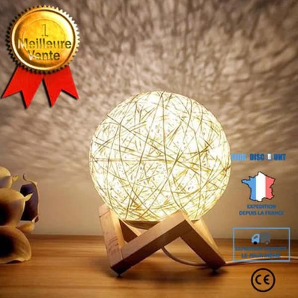 TD® Creative Rattan Sänglampa USB Justerbar för Hem Vardagsrum Sovrum Beige Julklapp
