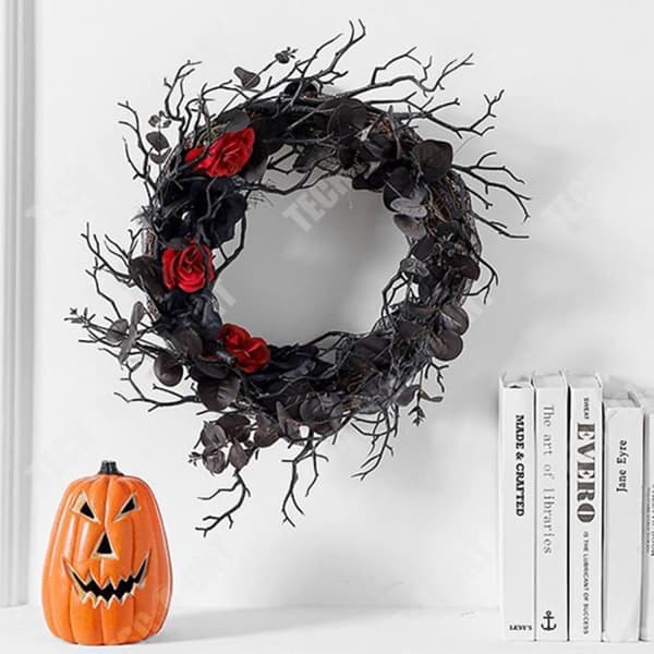 TD® Halloween Deadwood Krans Ytterdiameter 45 cm Konstgjord ros Vägghängande Dekorativ Dörr Girlang Hängande