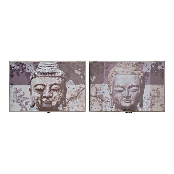 Dekorativ boks DKD Home Decor Grå Træ MDF Buddha Nedtæller (2 enheder)