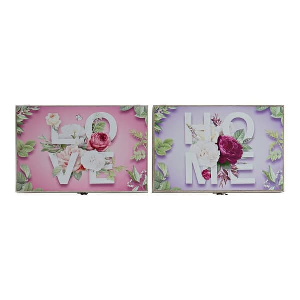 Koristerasia DKD Home Decor Pinkki Liila Puu MDF Trooppinen Tiski (2 osaa)
