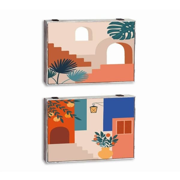 Koristerasia DKD Home Decor Monivärinen Puu MDF Moderni Tiski (2 osaa)
