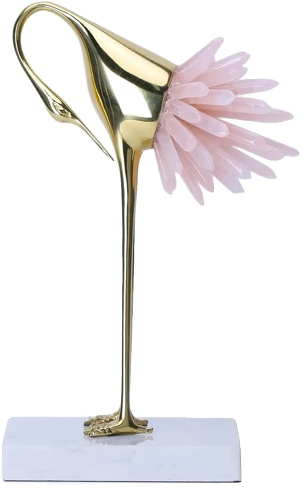 Guld Fugl Statue, Naturlige Mineral Accenter, Marmor-imitation Base,Pink-c