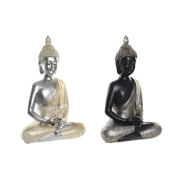 Prydnadsfigur DKD Home Decor Silvrig Svart Gyllene Buddha Harts Orientalisk (26 x 15 x 40 cm) (2 antal)