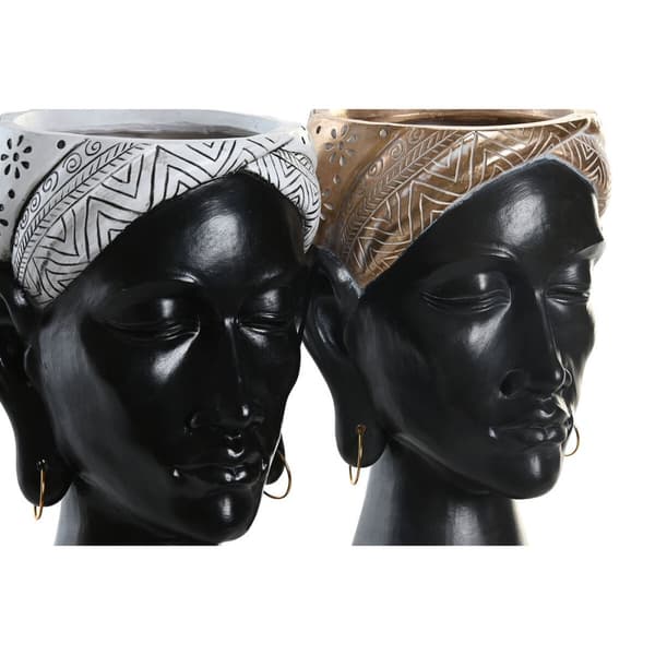 Koristehahmo DKD Home Decor Hopeinen Kullattu Ruskea Hartsi Siirtomaatyylinen Afrikkalainen nainen (19,5 x 11 x 39,5 cm) (2 osaa