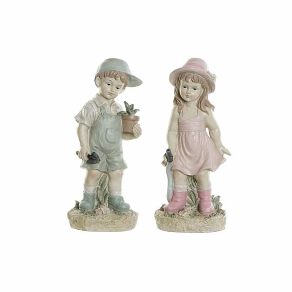 Prydnadsfigur DKD Home Decor Blå Rosa Harts Barn (18 x 15 x 41 cm) (2 pcs)