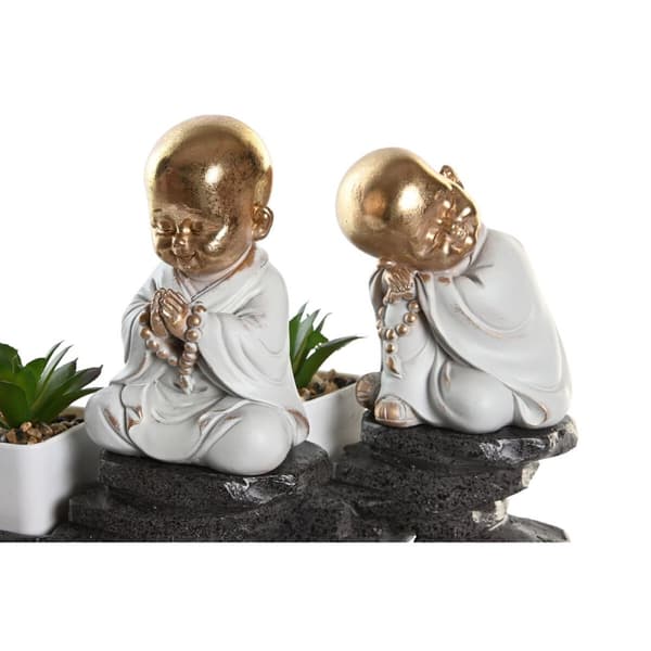 Prydnadsfigur DKD Home Decor Svart Gyllene Vit Harts Munk Orientalisk (21 x 7,5 x 25 cm) (2 antal)