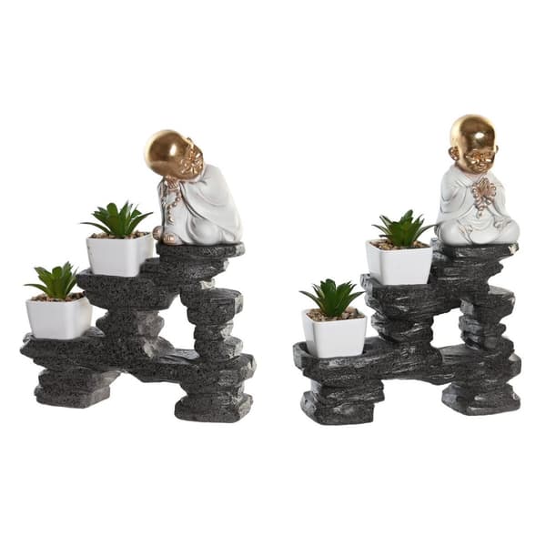 Prydnadsfigur DKD Home Decor Svart Gyllene Vit Harts Munk Orientalisk (21 x 7,5 x 25 cm) (2 antal)