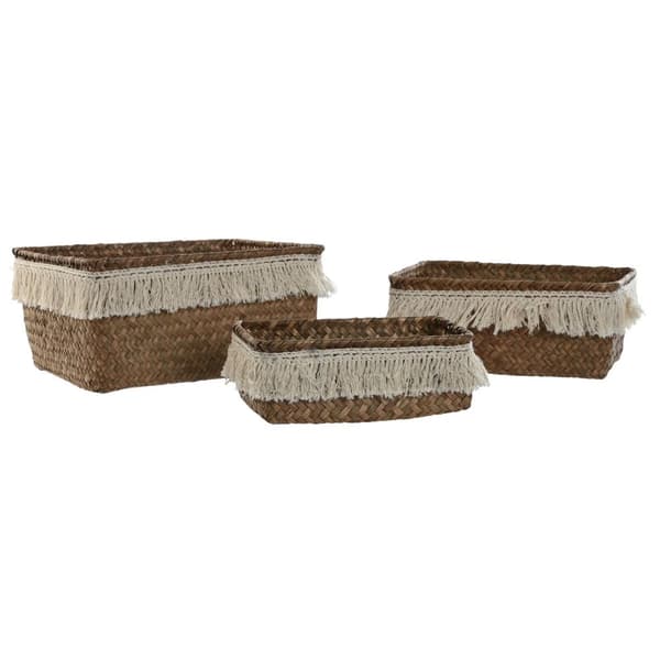 Korg - set Home ESPRIT Vit Naturell Naturliga fibrer Boho Utsliten (3 Delar)
