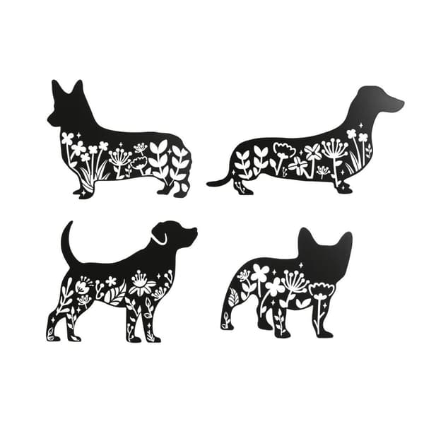 Vægdekoration Home ESPRIT Sort Hund 40 x 1 x 33 cm (4 enheder)