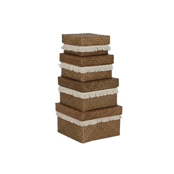 Korg - set Home ESPRIT Vit Naturell Naturliga fibrer Boho Utsliten (4 Delar)