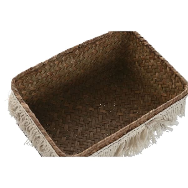 Kurvesæt Home ESPRIT Hvid Natur Naturlig fiber Boho Brugt (3 Dele)