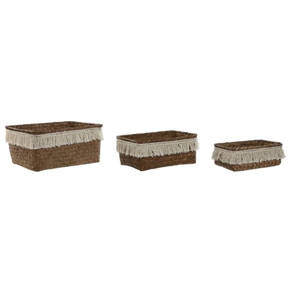 Kurvesæt Home ESPRIT Hvid Natur Naturlig fiber Boho Brugt (3 Dele)