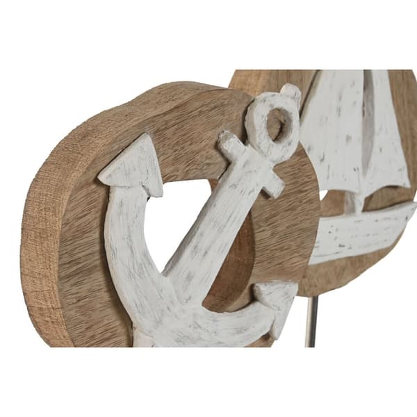 Koristehahmo Home ESPRIT Valkoinen Luonnollinen Ankkuri Laiva Välimeren 19 x 10 x 38 cm (2 osaa)