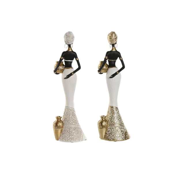 Dekorativ figur Home ESPRIT Hvid Sort Gylden Afrikansk kvinde 9,5 x 7,5 x 31 cm (2 enheder)