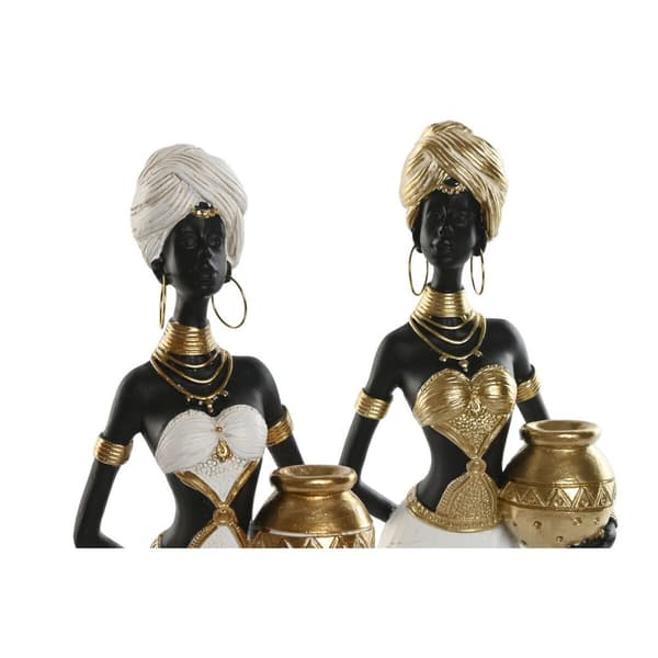Dekorativ figur Home ESPRIT Hvid Sort Gylden Afrikansk kvinde 9,5 x 7,5 x 31 cm (2 enheder)