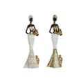 Miniatyrbillede 1 af 5: Dekorativ figur Home ESPRIT Hvid Sort Gylden Afrikansk kvinde 9,5 x 7,5 x 31 cm (2 enheder)