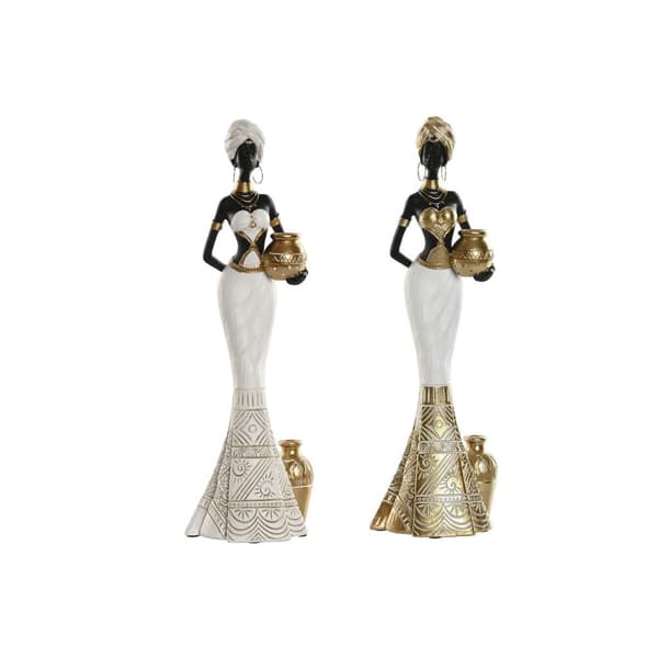 Dekorativ figur Home ESPRIT Hvid Sort Gylden Afrikansk kvinde 9,5 x 7,5 x 31 cm (2 enheder)
