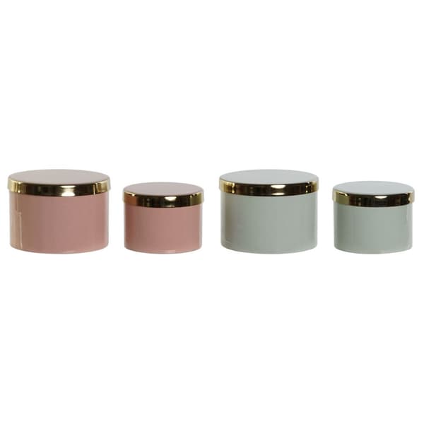 Smyckeskrin DKD Home Decor Grön Korall Järn 13 x 13 x 9 cm (2 Delar) (2 antal)