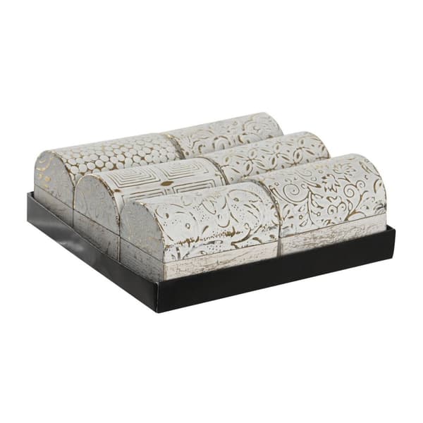 Smyckeskrin DKD Home Decor Vit Gyllene Aluminium Mangoträ 7,5 x 5,3 x 5,3 cm (6 antal)