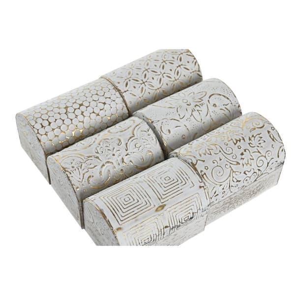Smyckeskrin DKD Home Decor Vit Gyllene Aluminium Mangoträ 7,5 x 5,3 x 5,3 cm (6 antal)
