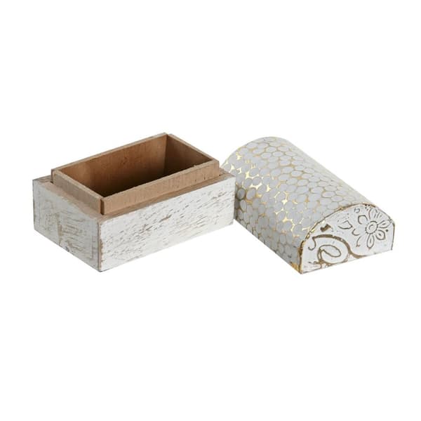 Smyckeskrin DKD Home Decor Vit Gyllene Aluminium Mangoträ 7,5 x 5,3 x 5,3 cm (6 antal)