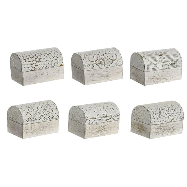 Smyckeskrin DKD Home Decor Vit Gyllene Aluminium Mangoträ 7,5 x 5,3 x 5,3 cm (6 antal)