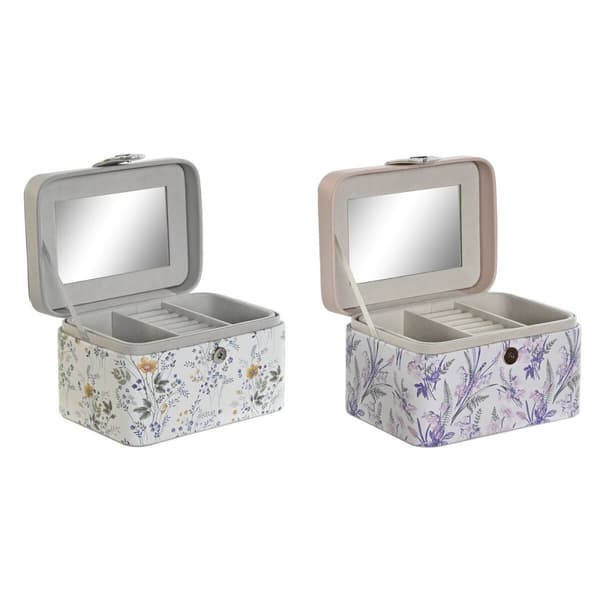 Smyckeskrin DKD Home Decor Vit Grå Lila Ljusrosa Polyuretan Speglar 17 x 12 x 10 cm (2 antal)