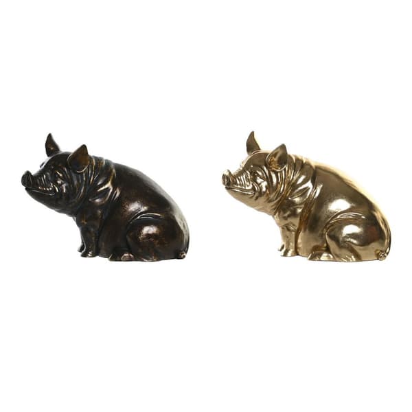 Koristehahmo DKD Home Decor Kupari Kullattu Possu 18,5 x 10,5 x 14 cm (2 osaa)