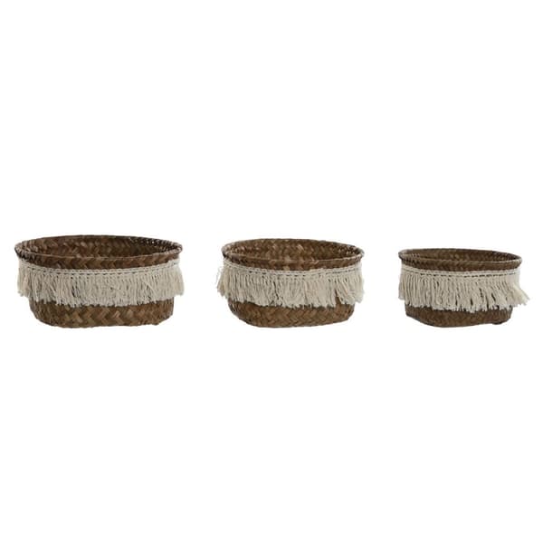 Korg - set Home ESPRIT Vit Naturell Naturliga fibrer Boho Utsliten (3 Delar)