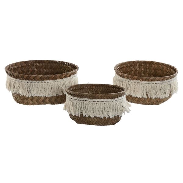 Korg - set Home ESPRIT Vit Naturell Naturliga fibrer Boho Utsliten (3 Delar)