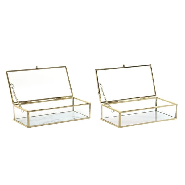 Smyckeskrin DKD Home Decor Gyllene Metall Glas 20 x 11 x 5 cm 22 x 12 x 7 cm (2 antal)