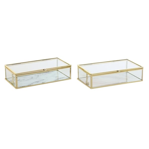 Smyckeskrin DKD Home Decor Gyllene Metall Glas 20 x 11 x 5 cm 22 x 12 x 7 cm (2 antal)