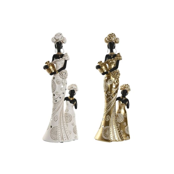 Dekorativ figur Home ESPRIT Hvid Sort Gylden Afrikansk kvinde 10 x 7 x 31 cm (2 enheder)