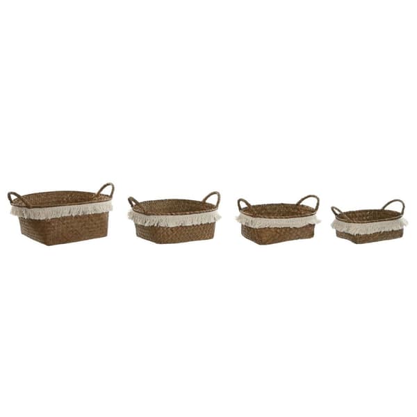 Korg - set Home ESPRIT Vit Naturell Naturliga fibrer Boho Utsliten (4 Delar)