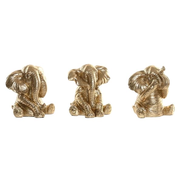 Prydnadsfigur Home ESPRIT Gyllene Elefant 13 x 12 x 14 cm (3 antal)