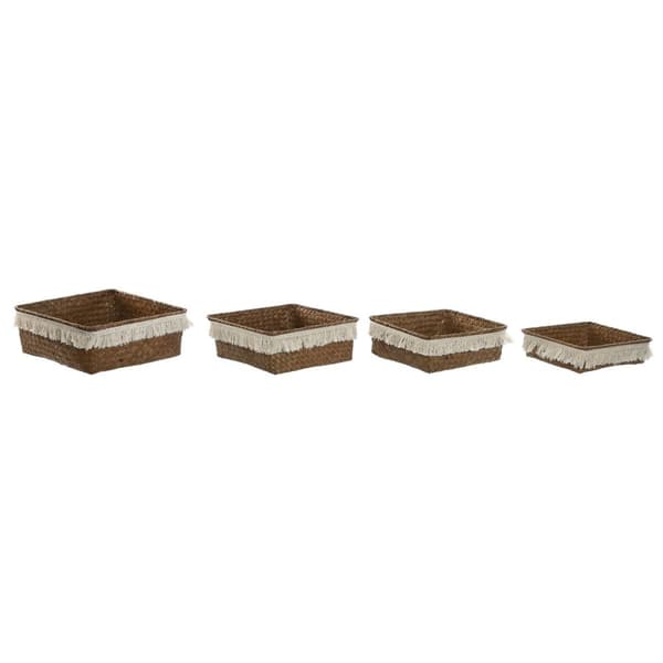 Kurvesæt Home ESPRIT Hvid Natur Naturlig fiber Boho Brugt (4 Dele)
