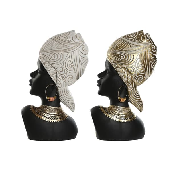 Dekorativ figur Home ESPRIT Hvid Sort Gylden Afrikansk kvinde 22 x 11 x 37 cm (2 enheder)