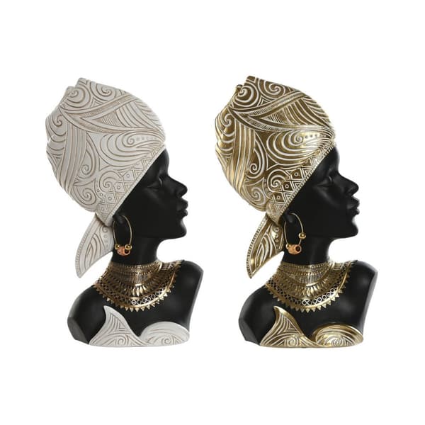 Dekorativ figur Home ESPRIT Hvid Sort Gylden Afrikansk kvinde 22 x 11 x 37 cm (2 enheder)