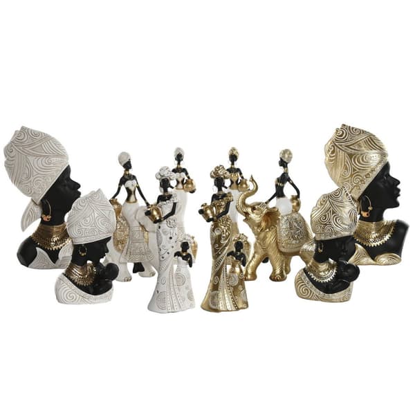 Dekorativ figur Home ESPRIT Hvid Sort Gylden Elefant Afrikansk kvinde 21 x 11 x 32 cm (2 enheder)