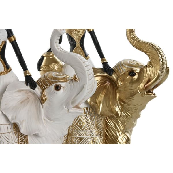 Dekorativ figur Home ESPRIT Hvid Sort Gylden Elefant Afrikansk kvinde 21 x 11 x 32 cm (2 enheder)