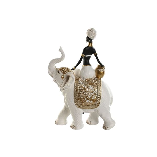 Dekorativ figur Home ESPRIT Hvid Sort Gylden Elefant Afrikansk kvinde 21 x 11 x 32 cm (2 enheder)