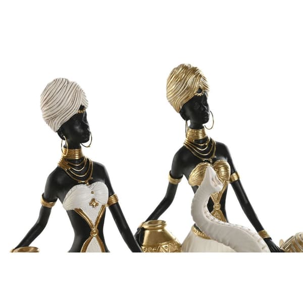 Dekorativ figur Home ESPRIT Hvid Sort Gylden Elefant Afrikansk kvinde 21 x 11 x 32 cm (2 enheder)