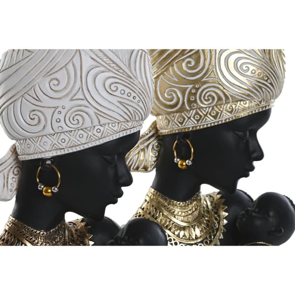 Dekorativ Figur Home ESPRIT Hvit Svart Gyllen Afrikansk dame 15 x 9 x 25 cm (2 enheter)