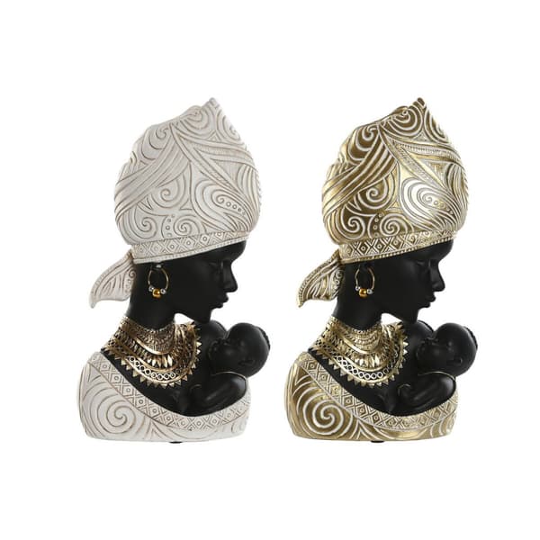 Dekorativ Figur Home ESPRIT Hvit Svart Gyllen Afrikansk dame 15 x 9 x 25 cm (2 enheter)