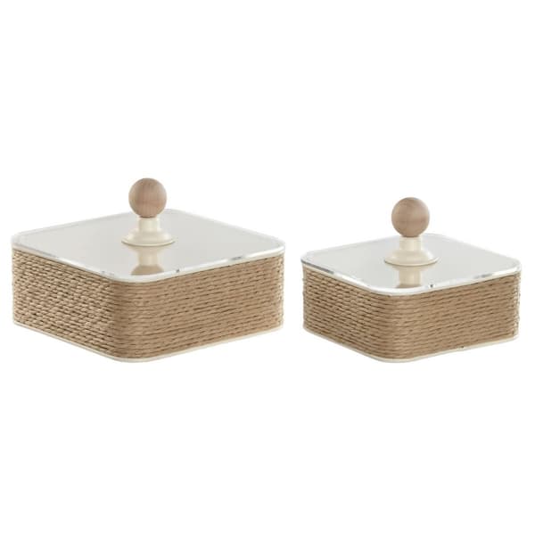 Smykkeskrin Home ESPRIT Lysebrun Metall 16 x 16 x 11 cm (2 Deler)