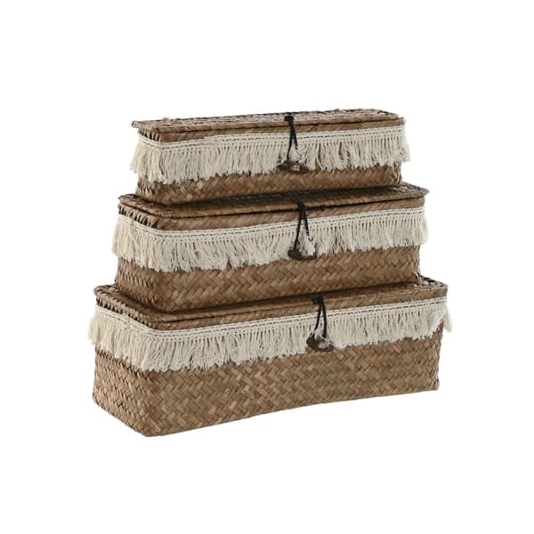 Korisetti Home ESPRIT Valkoinen Luonnollinen Luonnonkuitu Boho Käytetty (3 Kappaletta)