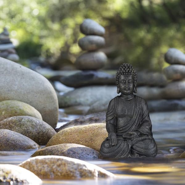 Staty - Relaxdays - Sittande Buddha - 18 cm - Konstgjord sten - Motståndskraftig mot fukt