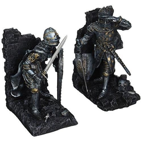 Design Toscano Arthurian Knight medeltida dekor bokstödsstatyer, 20,25 cm, set om två, polyresin,